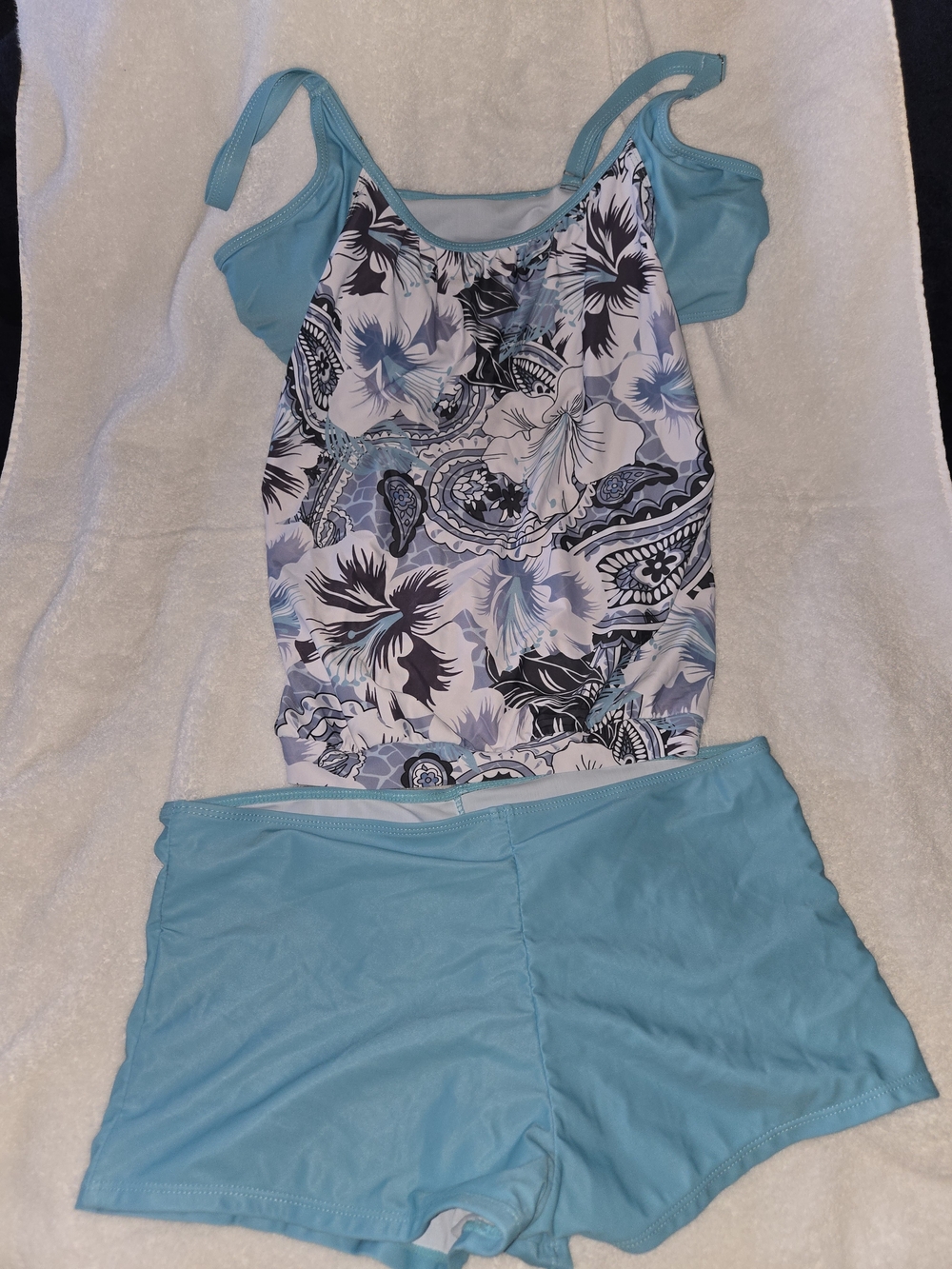 Aqua Floral Tankini with Swim Shorts